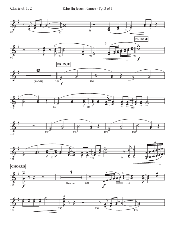 Echo (In Jesus Name) (Choral Anthem SATB) Clarinet 1/2 (Lifeway Choral / Arr. Luke Gambill / Arr. Bill Wolaver)