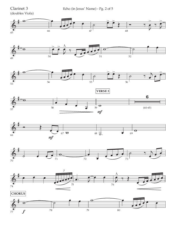 Echo (In Jesus Name) (Choral Anthem SATB) Clarinet 3 (Lifeway Choral / Arr. Luke Gambill / Arr. Bill Wolaver)