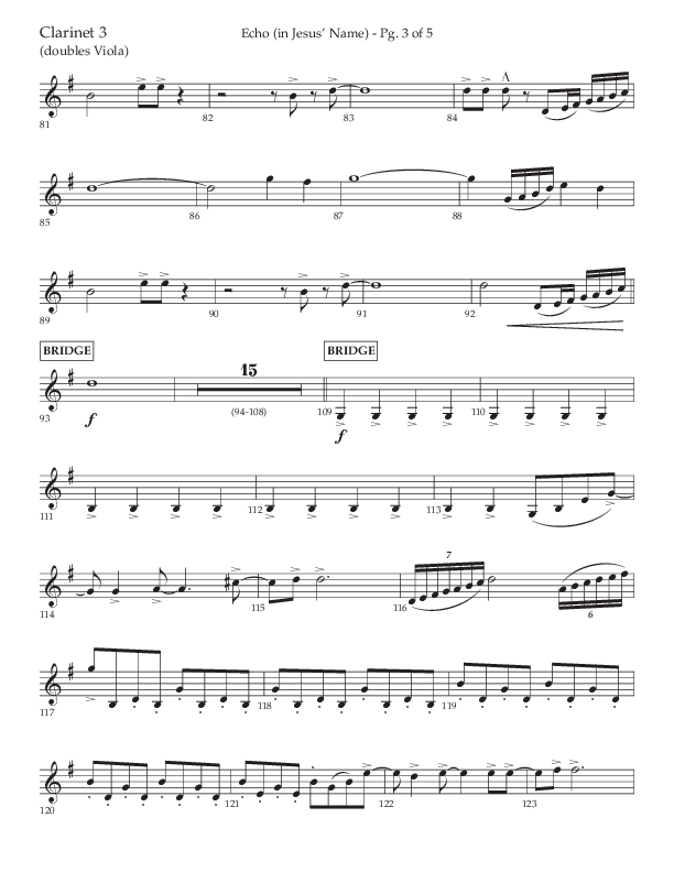 Echo (In Jesus Name) (Choral Anthem SATB) Clarinet 3 (Lifeway Choral / Arr. Luke Gambill / Arr. Bill Wolaver)