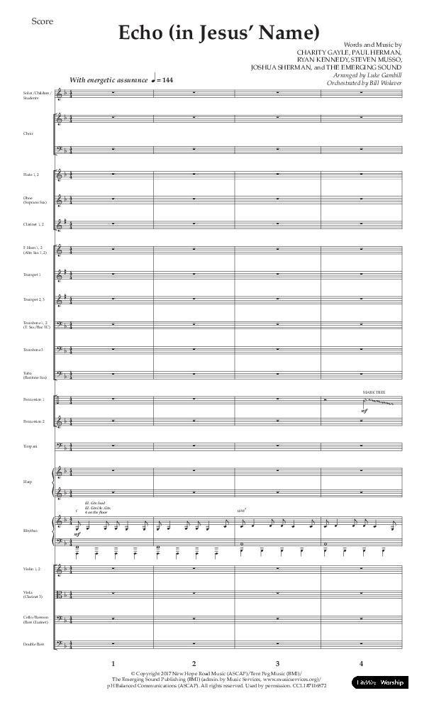 Echo (In Jesus Name) (Choral Anthem SATB) Orchestration (Lifeway Choral / Arr. Luke Gambill / Arr. Bill Wolaver)