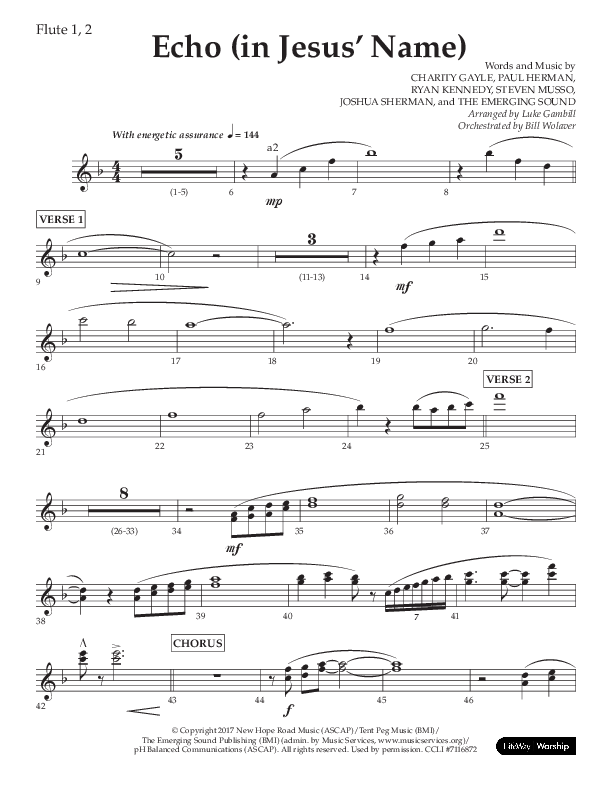 Echo (In Jesus Name) (Choral Anthem SATB) Flute 1/2 (Lifeway Choral / Arr. Luke Gambill / Arr. Bill Wolaver)