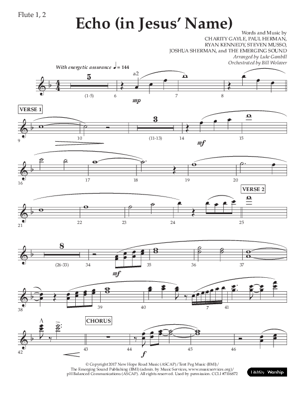 Echo (In Jesus Name) (Choral Anthem SATB) Flute 1/2 (Lifeway Choral / Arr. Luke Gambill / Arr. Bill Wolaver)
