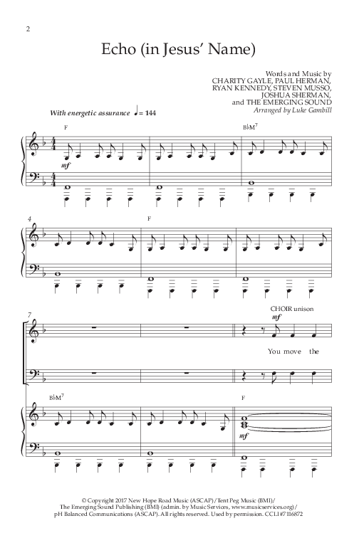 Echo (In Jesus Name) (Choral Anthem SATB) Anthem (SATB/Piano) (Lifeway Choral / Arr. Luke Gambill / Arr. Bill Wolaver)