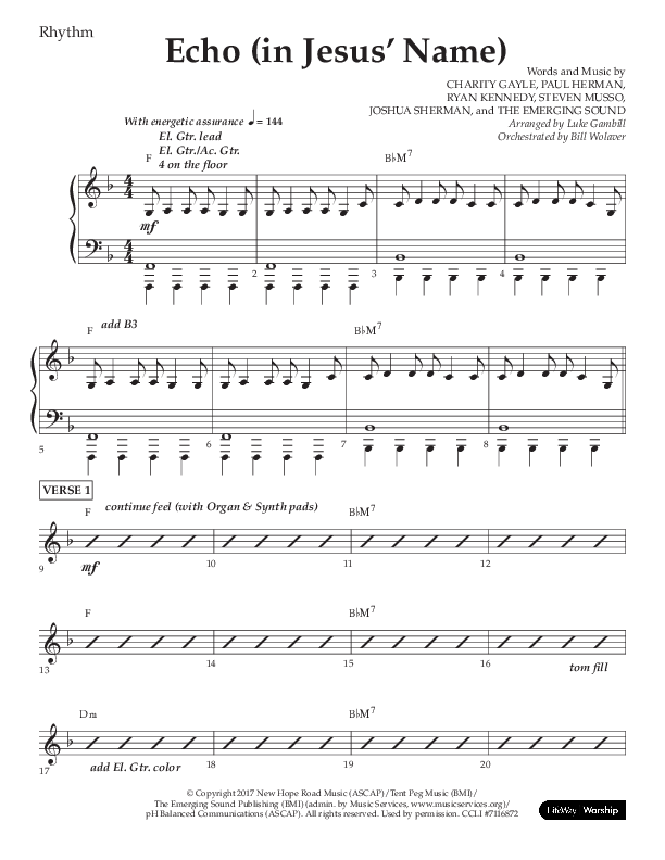 Echo (In Jesus Name) (Choral Anthem SATB) Lead Melody & Rhythm (Lifeway Choral / Arr. Luke Gambill / Arr. Bill Wolaver)