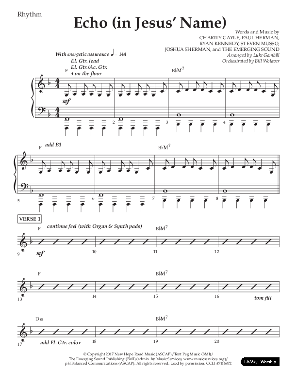 Echo (In Jesus Name) (Choral Anthem SATB) Lead Melody & Rhythm (Lifeway Choral / Arr. Luke Gambill / Arr. Bill Wolaver)