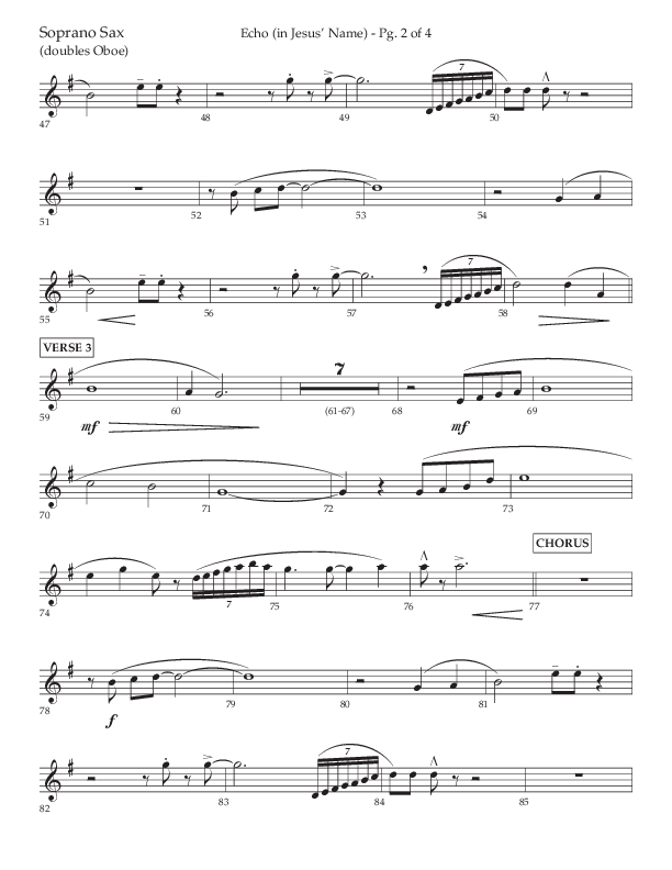 Echo (In Jesus Name) (Choral Anthem SATB) Soprano Sax (Lifeway Choral / Arr. Luke Gambill / Arr. Bill Wolaver)