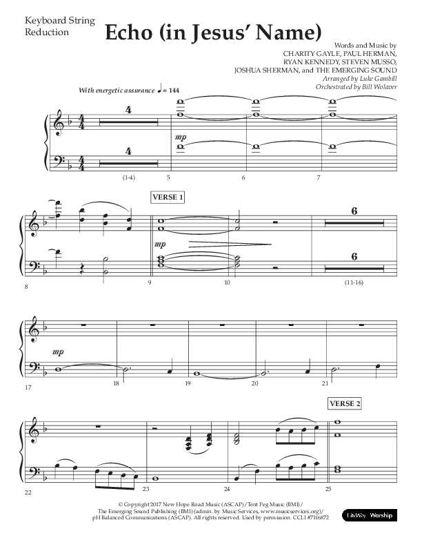 Echo (In Jesus Name) (Choral Anthem SATB) String Reduction (Lifeway Choral / Arr. Luke Gambill / Arr. Bill Wolaver)