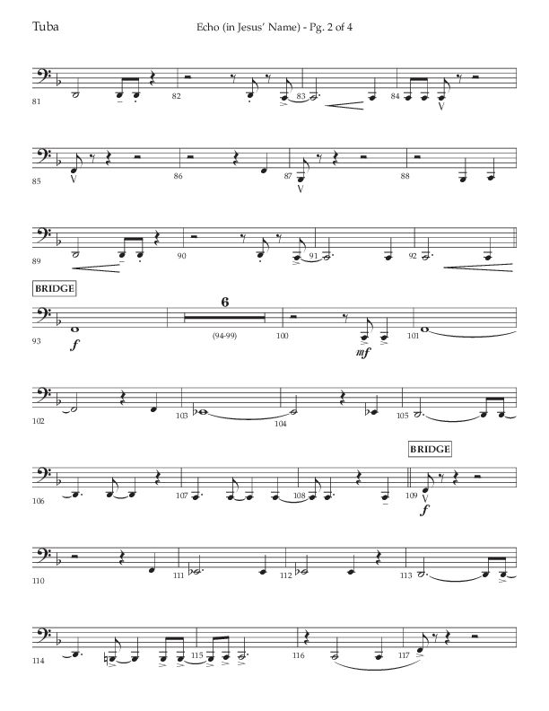 Echo (In Jesus Name) (Choral Anthem SATB) Tuba (Lifeway Choral / Arr. Luke Gambill / Arr. Bill Wolaver)