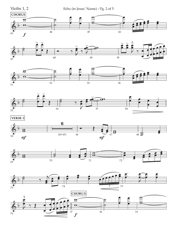 Echo (In Jesus Name) (Choral Anthem SATB) Violin 1/2 (Lifeway Choral / Arr. Luke Gambill / Arr. Bill Wolaver)
