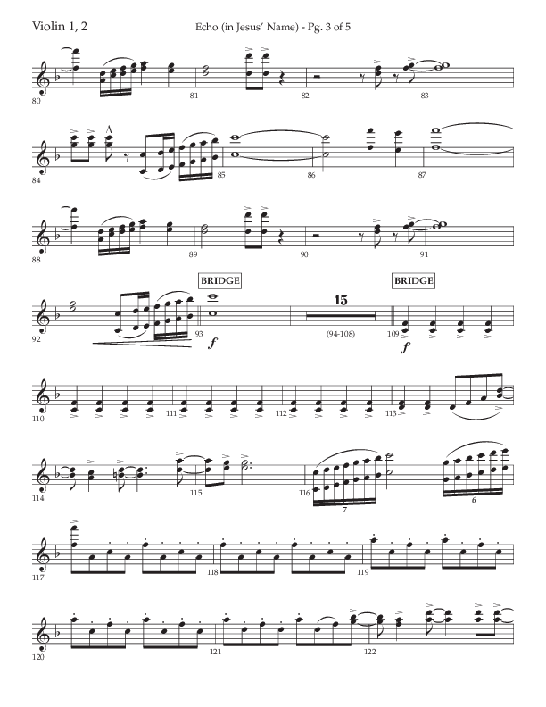 Echo (In Jesus Name) (Choral Anthem SATB) Violin 1/2 (Lifeway Choral / Arr. Luke Gambill / Arr. Bill Wolaver)