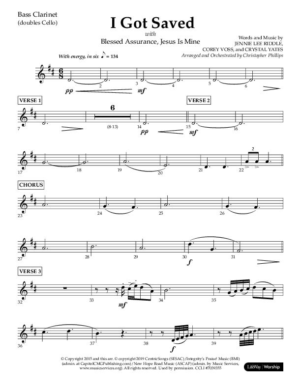 I Got Saved with Blessed Assurance Jesus Is Mine (Choral Anthem SATB) Bass Clarinet (Lifeway Choral / Arr. Christopher Phillips)