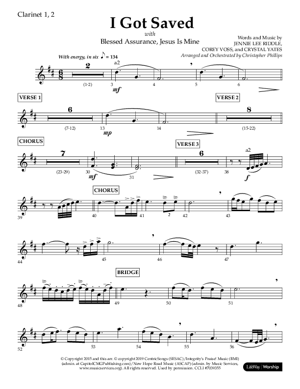 I Got Saved with Blessed Assurance Jesus Is Mine (Choral Anthem SATB) Clarinet 1/2 (Lifeway Choral / Arr. Christopher Phillips)