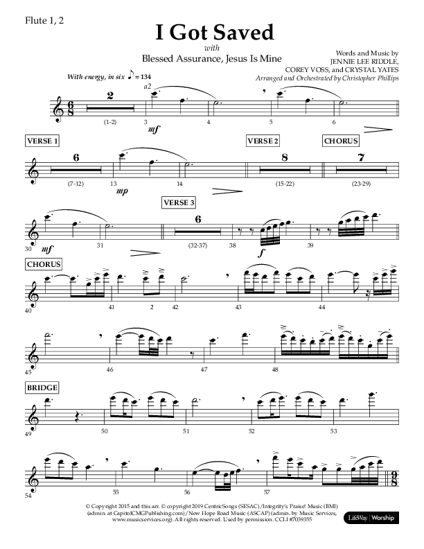 I Got Saved with Blessed Assurance Jesus Is Mine (Choral Anthem SATB) Flute 1/2 (Lifeway Choral / Arr. Christopher Phillips)