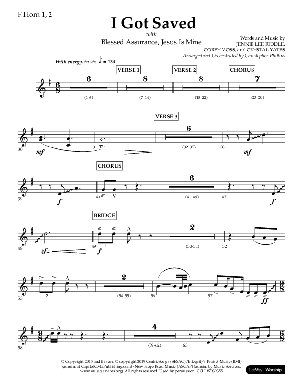 I Got Saved with Blessed Assurance Jesus Is Mine (Choral Anthem SATB) French Horn 1/2 (Lifeway Choral / Arr. Christopher Phillips)
