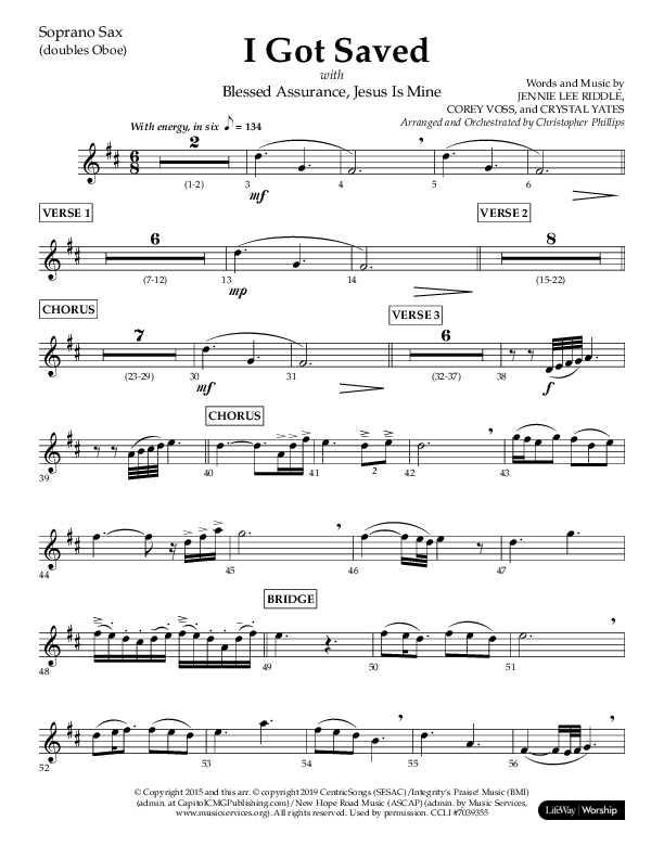 I Got Saved with Blessed Assurance Jesus Is Mine (Choral Anthem SATB) Soprano Sax (Lifeway Choral / Arr. Christopher Phillips)