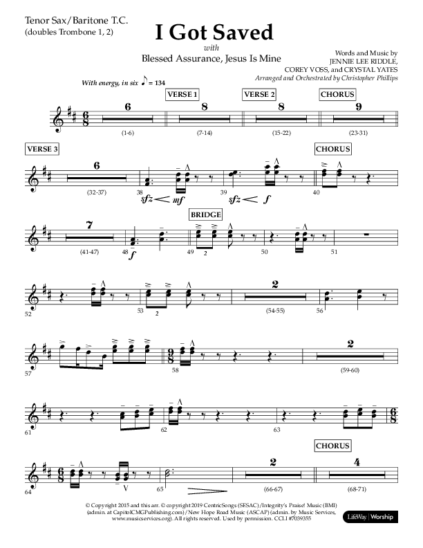 I Got Saved with Blessed Assurance Jesus Is Mine (Choral Anthem SATB) Tenor Sax/Baritone T.C. (Lifeway Choral / Arr. Christopher Phillips)