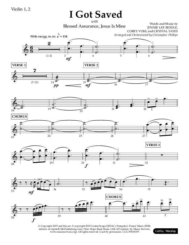 I Got Saved with Blessed Assurance Jesus Is Mine (Choral Anthem SATB) Violin 1/2 (Lifeway Choral / Arr. Christopher Phillips)