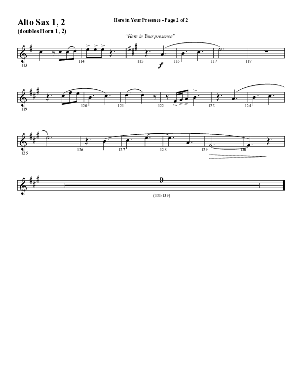 Here In Your Presence (Choral Anthem SATB) Alto Sax 1/2 (Word Music Choral / Arr. Tim Paul)