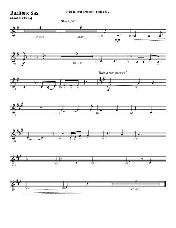 Here In Your Presence (Choral Anthem SATB) Bari Sax (Word Music Choral / Arr. Tim Paul)