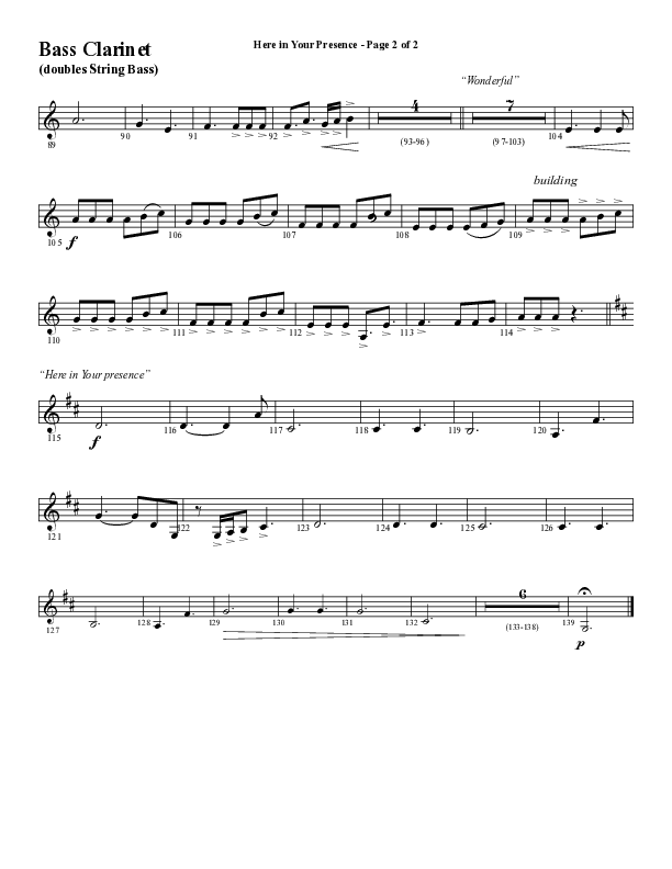 Here In Your Presence (Choral Anthem SATB) Bass Clarinet (Word Music Choral / Arr. Tim Paul)