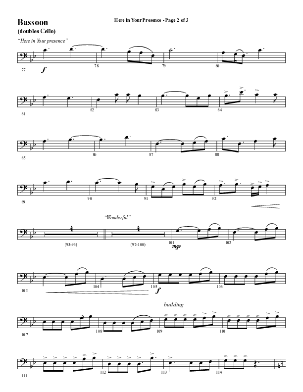 Here In Your Presence (Choral Anthem SATB) Bassoon (Word Music Choral / Arr. Tim Paul)