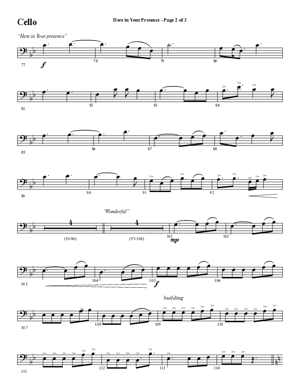 Here In Your Presence (Choral Anthem SATB) Cello (Word Music Choral / Arr. Tim Paul)