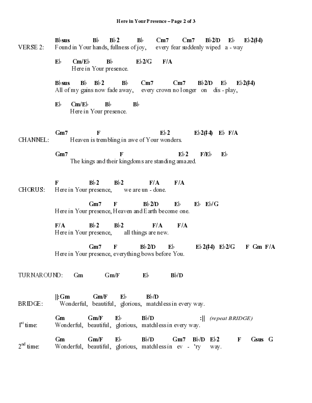 Here In Your Presence (Choral Anthem SATB) Chord Chart (Word Music Choral / Arr. Tim Paul)