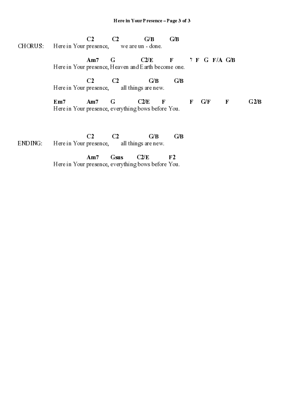 Here In Your Presence (Choral Anthem SATB) Chord Chart (Word Music Choral / Arr. Tim Paul)