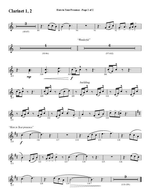 Here In Your Presence (Choral Anthem SATB) Clarinet 1/2 (Word Music Choral / Arr. Tim Paul)