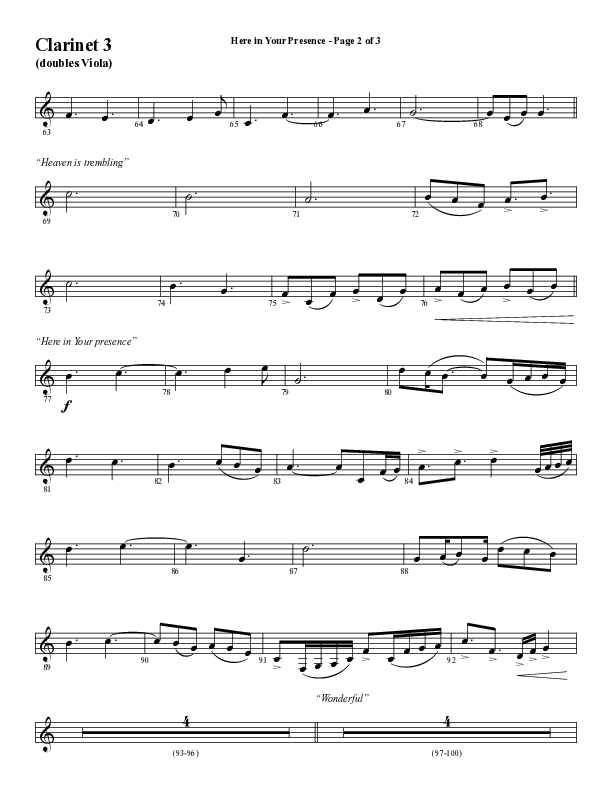 Here In Your Presence (Choral Anthem SATB) Clarinet 3 (Word Music Choral / Arr. Tim Paul)