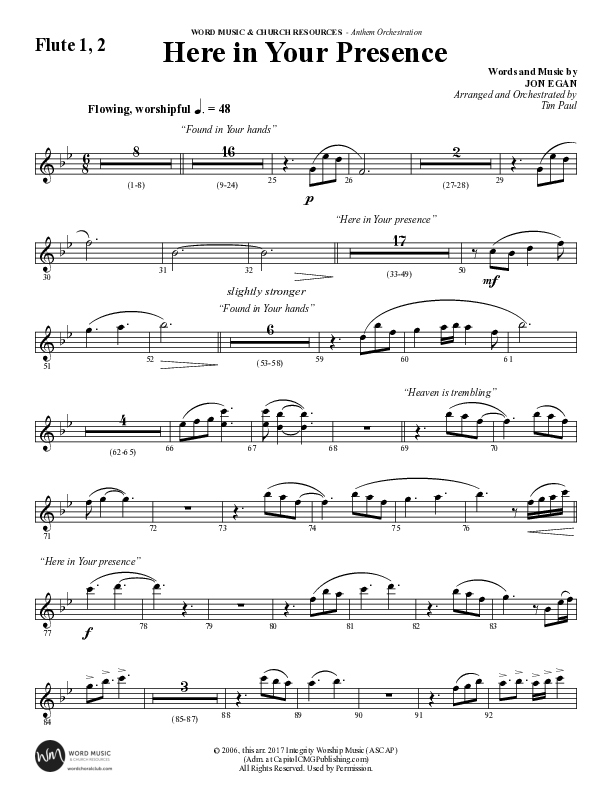 Here In Your Presence (Choral Anthem SATB) Flute 1/2 (Word Music Choral / Arr. Tim Paul)