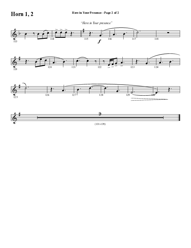Here In Your Presence (Choral Anthem SATB) French Horn 1/2 (Word Music Choral / Arr. Tim Paul)