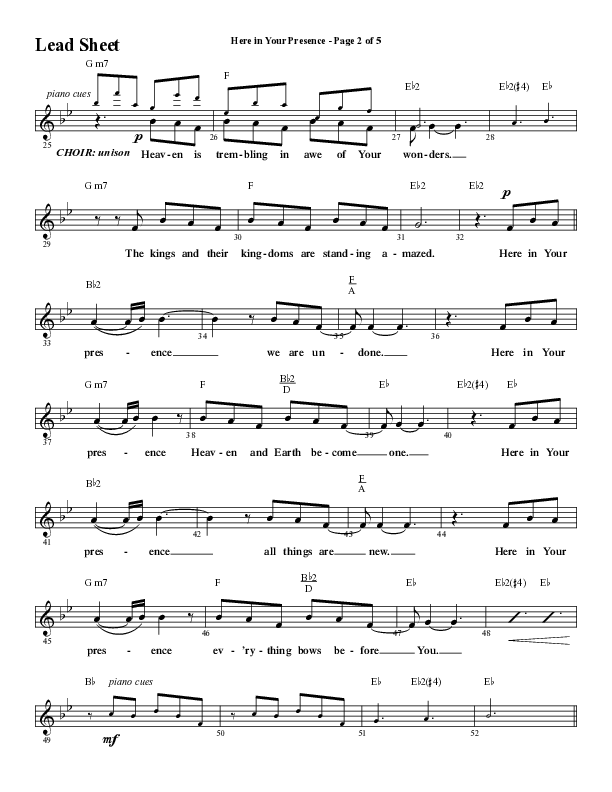 Here In Your Presence (Choral Anthem SATB) Lead Sheet (Melody) (Word Music Choral / Arr. Tim Paul)