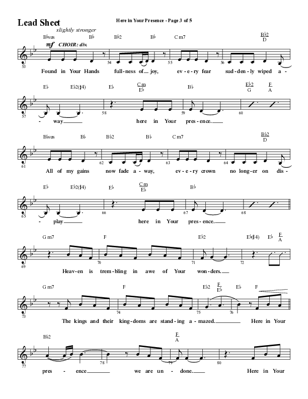 Here In Your Presence (Choral Anthem SATB) Lead Sheet (Melody) (Word Music Choral / Arr. Tim Paul)