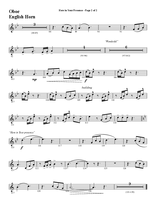 Here In Your Presence (Choral Anthem SATB) Oboe (Word Music Choral / Arr. Tim Paul)