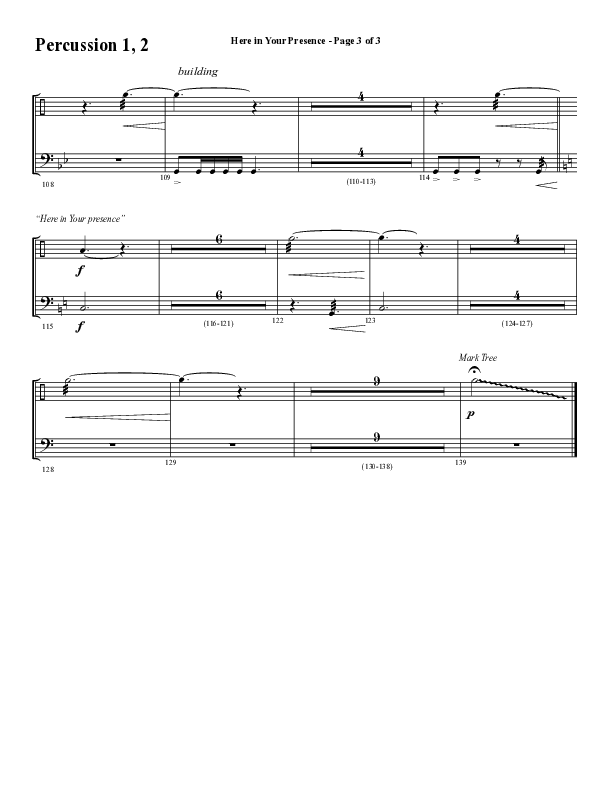 Here In Your Presence (Choral Anthem SATB) Percussion 1/2 (Word Music Choral / Arr. Tim Paul)