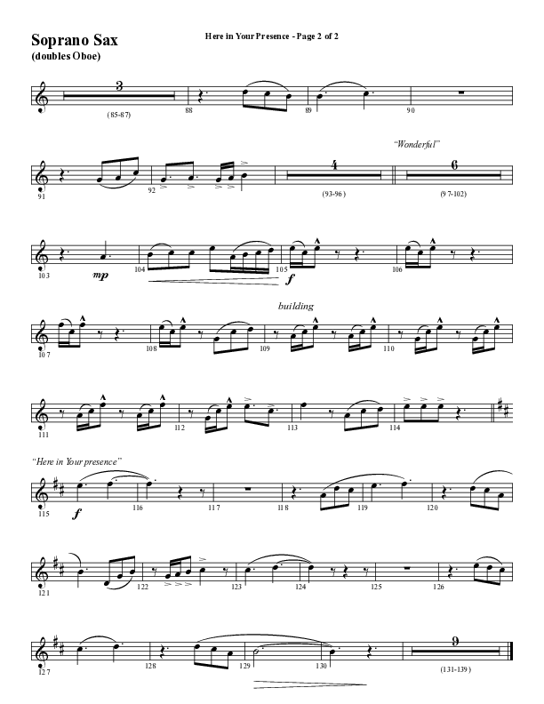 Here In Your Presence (Choral Anthem SATB) Soprano Sax (Word Music Choral / Arr. Tim Paul)