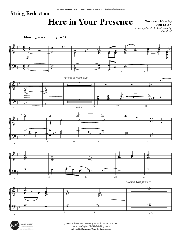 Here In Your Presence (Choral Anthem SATB) String Reduction (Word Music Choral / Arr. Tim Paul)