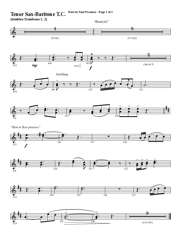 Here In Your Presence (Choral Anthem SATB) Tenor Sax/Baritone T.C. (Word Music Choral / Arr. Tim Paul)
