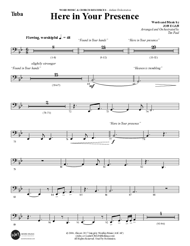 Here In Your Presence (Choral Anthem SATB) Tuba (Word Music Choral / Arr. Tim Paul)