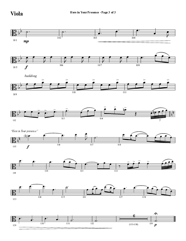 Here In Your Presence (Choral Anthem SATB) Viola (Word Music Choral / Arr. Tim Paul)