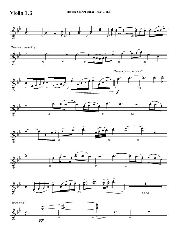 Here In Your Presence (Choral Anthem SATB) Violin 1/2 (Word Music Choral / Arr. Tim Paul)
