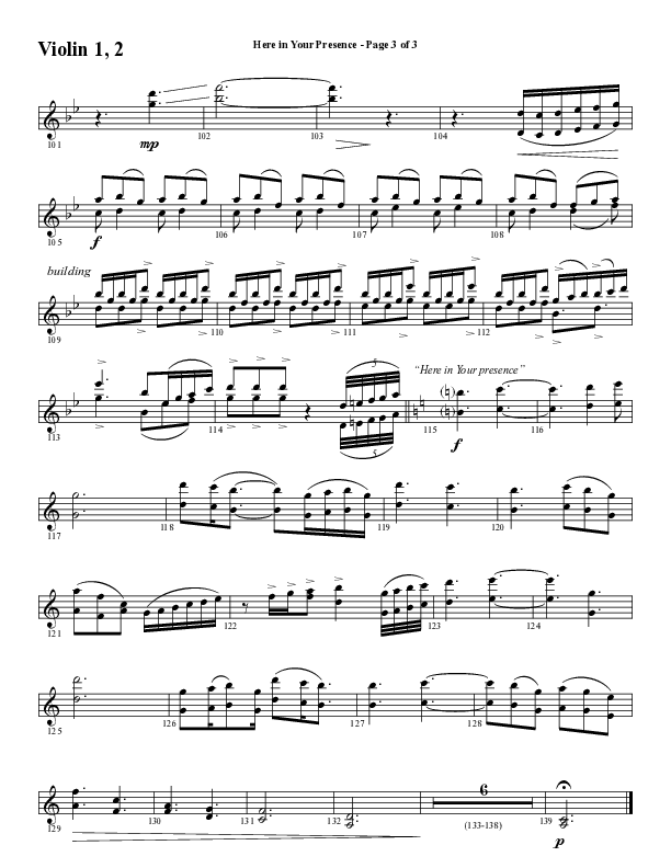 Here In Your Presence (Choral Anthem SATB) Violin 1/2 (Word Music Choral / Arr. Tim Paul)