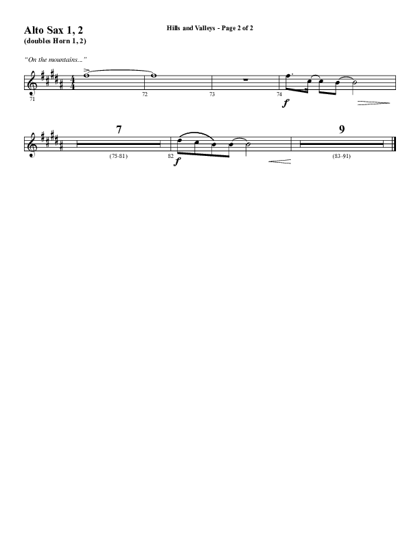 Hills And Valleys (Choral Anthem SATB) Alto Sax 1/2 (Word Music Choral / Arr. Cliff Duren)