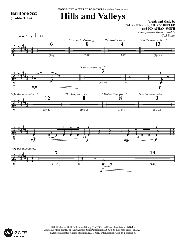 Hills And Valleys (Choral Anthem SATB) Bari Sax (Word Music Choral / Arr. Cliff Duren)