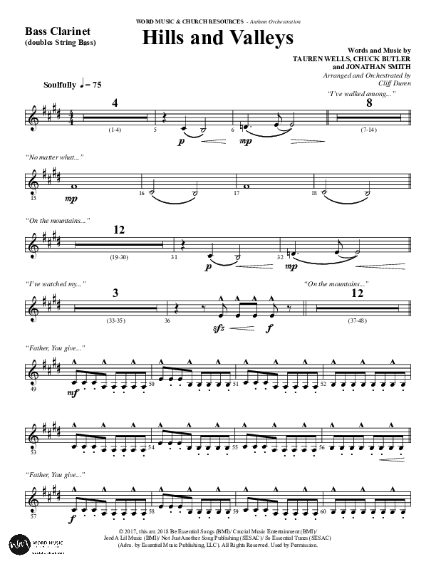 Hills And Valleys (Choral Anthem SATB) Bass Clarinet (Word Music Choral / Arr. Cliff Duren)