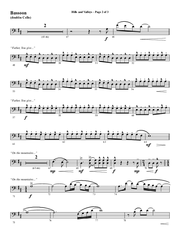 Hills And Valleys (Choral Anthem SATB) Bassoon (Word Music Choral / Arr. Cliff Duren)