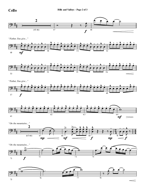 Hills And Valleys (Choral Anthem SATB) Cello (Word Music Choral / Arr. Cliff Duren)