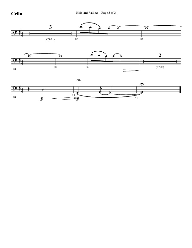 Hills And Valleys (Choral Anthem SATB) Cello (Word Music Choral / Arr. Cliff Duren)