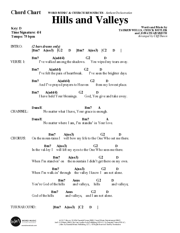 Hills And Valleys (Choral Anthem SATB) Chord Chart (Word Music Choral / Arr. Cliff Duren)